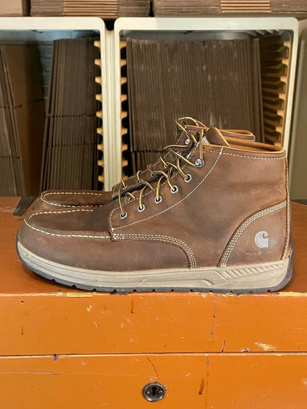 CARHARTT Men's Size 14 CMX4023 Lightweight Casual Wedge Brown Work Boots - Picture 2 of 9